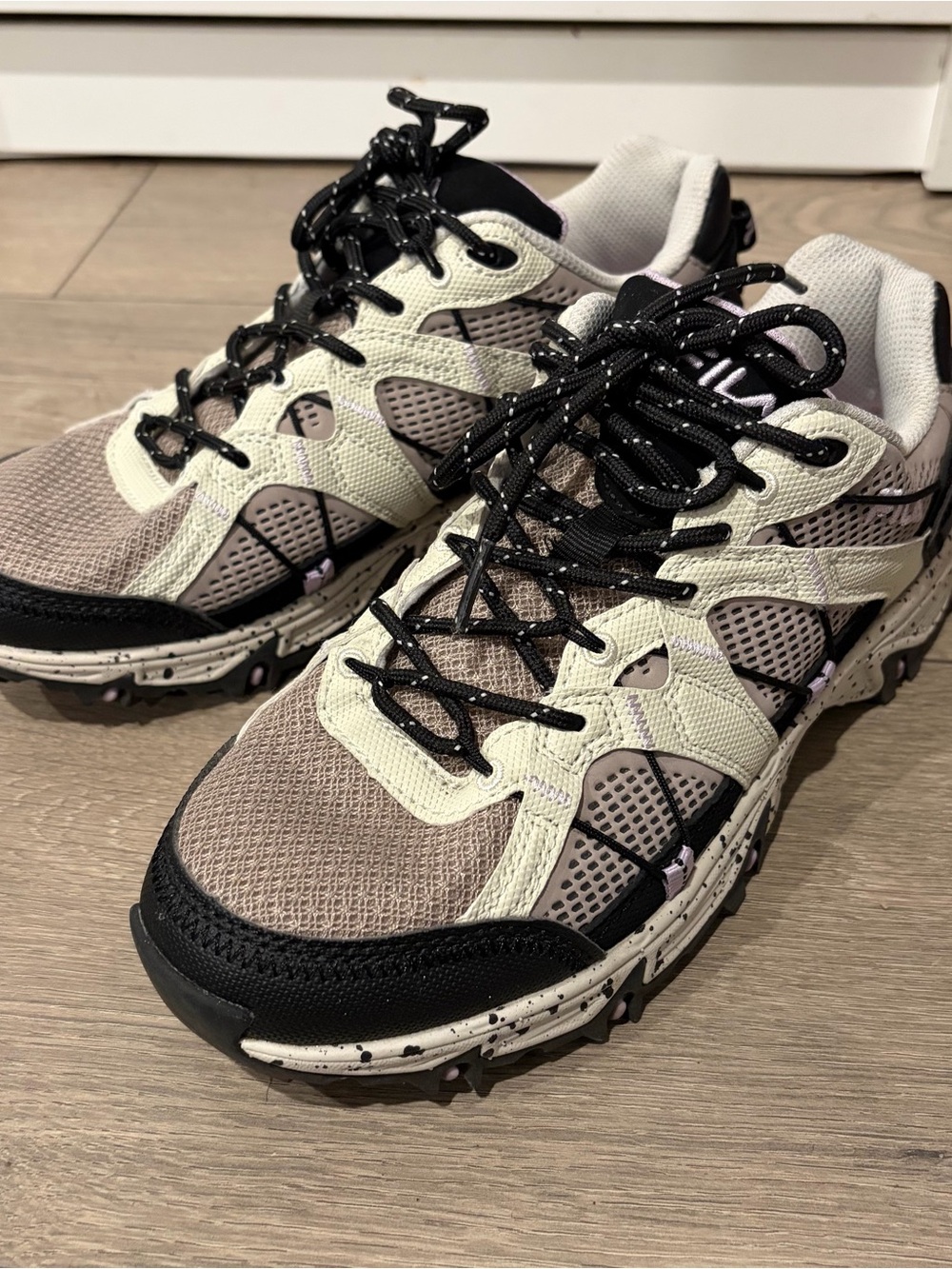 FILA Trail-Style Mesh Sneakers in Beige, Cream & Black